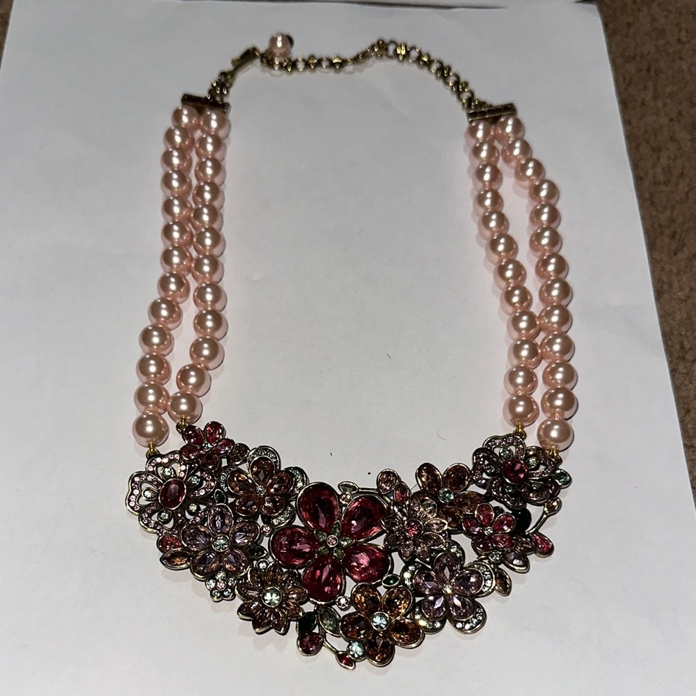 Heidi Daus Pink and Burgundy Floral Necklace